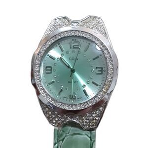 Collezio lime green wrist watch 9" bling rhinestones stainless steel back